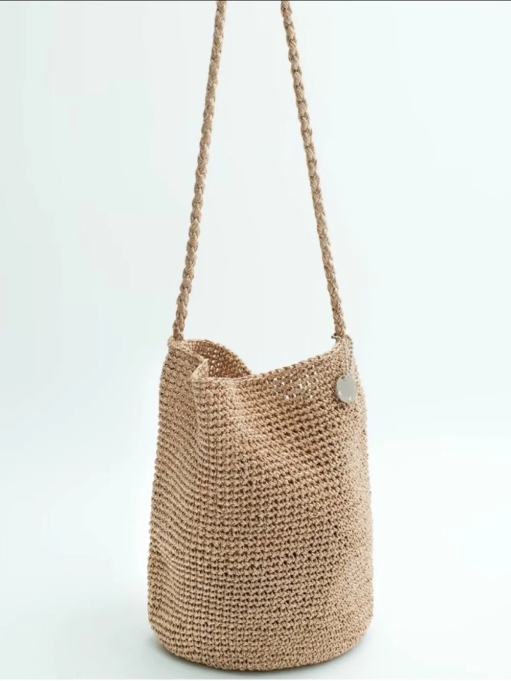 New Evana Cheung Summer Boho Woven Gold Bucket Shoulder Bag